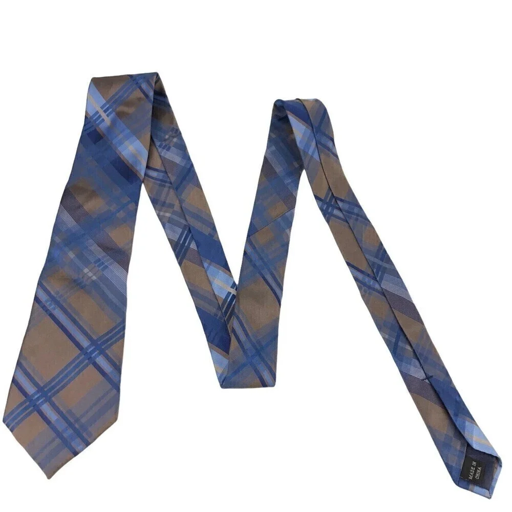 Joseph Abboud Silk Tie Mens Plaid Blue Brown 100% Silk Necktie *READ*